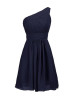 Mini One Shoulder Chiffon Ruched Knee Length Bridesmaid Dress With Folded Sash